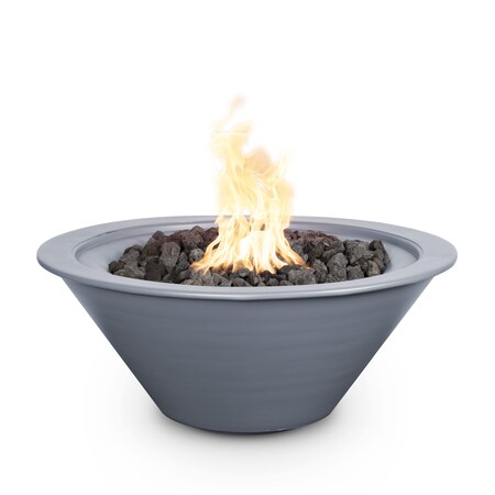 The Outdoor Plus 36 Round Cazo Fire Bowl - Powder Coated Metal - Gray - Match Lit with Flame Sense - Liquid Propane OPT-R36PCFOFSML-GRY-LP